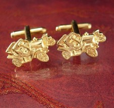 Car collector cuff links Antique touring automobile Vintage gold dimensional car - £59.73 GBP