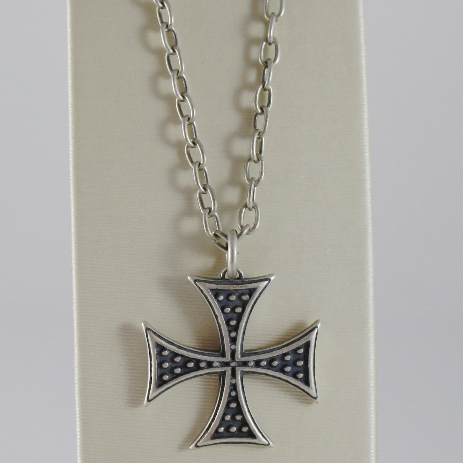 925 BURNISHED SILVER NECKLACE VINTAGE STYLE CROSS PENDANT & CHAIN MADE IN ITALY - $69.30