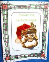 Christmas PIN #0273 VTG Santa Claus Head Enamel &amp; Goldtone HOLIDAY Tac Brooch - £7.74 GBP