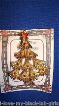 Christmas PIN #0413 Vintage Christmas Tree Goldtone &amp; Red Enamel Ornaments Pin - £15.53 GBP
