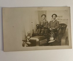 Two Men In An Antique Auto Prop Picture RPPC Postcard. Union Station St Louis MO - £23.45 GBP