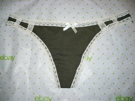 Rue 21 Women&#39;s Thong Panties MEDIUM Olive Green With Cream Lace Trim - £7.87 GBP