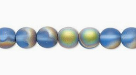 8mm Czech Round Druk Glass Beads, Frost Iris Blue, 16 in strand,  52 AB matte - $5.00