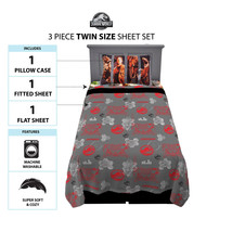 Jurassic World Eruption Kids 3 Piece Twin Sheet Set, Gray - $25.73