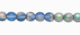 6mm Czech Round Druk Glass Beads, Frost Iris Blue, 16 in strand,  67 AB ... - £3.51 GBP