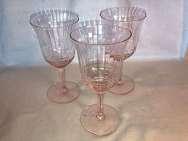 Three Pink Optic Panel 6.75 Inch Footed Tumblers Depression Glass - £19.74 GBP