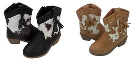 Toddler Girls Cowboy Boots Size 7 8 9 or 10 Cow Print Tan or Black - £23.85 GBP