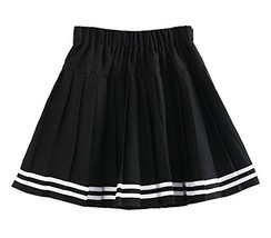 Genetic Girl&#39;s Double Layer Elasticated Pleat Skirt (S, Black White Stripes) - £21.28 GBP