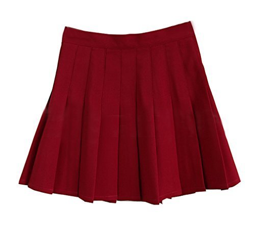 Primary image for Girls High Waist Solid Pleated Mini Slim Single Tennis Skirts (M, Wine Red)