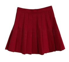 Girls High Waist Solid Pleated Mini Slim Single Tennis Skirts (M, Wine Red) - £19.66 GBP
