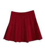 Girls High Waist Solid Pleated Mini Slim Single Tennis Skirts (M, Wine Red) - £19.77 GBP