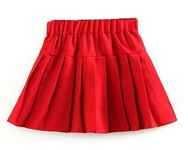 Girl`s Plaid Double Layers Elasticated Pleated Skirt(Medium, Red) - £21.35 GBP