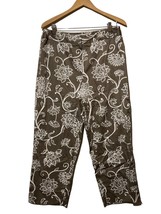 Talbots Pants Womens Size 12 Ankle Pant High Rise Zip Floral Brown &amp; White - £15.59 GBP