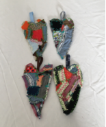 Hand crafted upcycle scrap patchwork fabric primitive country heart orna... - $27.16 CAD