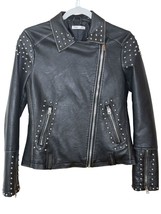Studded Black Faux Leather Biker Jacket Zippered Cuffs Dex Size Small -N... - $52.35