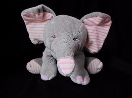 Kellytoy Gray Elephant Plush 13&quot; Stuffed Animal Soft Rattle Blue Striped Ears - £19.22 GBP