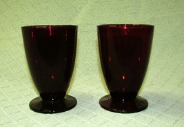 Vintage Ruby Red Goblets Water Glasses Anchor Hocking Footed Pair Mid Century - £8.45 GBP