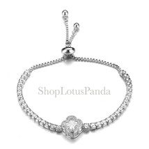 EXQUISITE 18kt White Gold Plated CZ Crystals Clover Crystal Links Chain Bracelet - $17.99