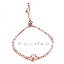 EXQUISITE 18kt Rose Gold Plated Princess CZ Crystal Crystals Links Bracelet - $17.99