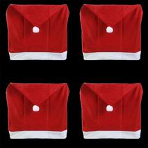 SET-4-Christmas Holiday Party RED Santa HAT Cap Chair Covers Kitchen Dec... - £7.74 GBP