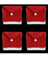 SET-4-Christmas Holiday Party RED Santa HAT Cap Chair Covers Kitchen Dec... - £7.82 GBP