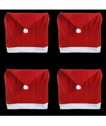 SET-4-Christmas Holiday Party RED Santa HAT Cap Chair Covers Kitchen Dec... - $185.69 MXN