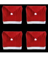 SET-4-Christmas Holiday Party RED Santa HAT Cap Chair Covers Kitchen Dec... - £7.82 GBP