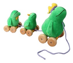 Frog and Babies Plush Pull Toy with Wooden Wheels by Rich Frog - $15.90