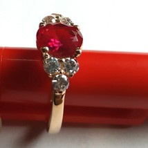 1.9ct Oval Lab-Created Red Ruby &amp; White Sapphire Ring 14K Yellow Gold Plated - £100.87 GBP