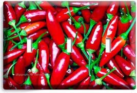 Hot Red Chili Peppers Triple Light Wall Plate Cover Dining Kitchen Pantry Decor - $16.73