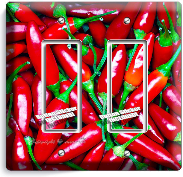 HOT RED CHILI PEPPERS DOUBLE GFI LIGHT SWITCH WALL PLATE COVER KITCHEN ART DECOR
