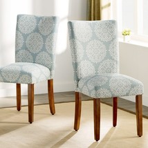 Set Of 2 Dining Room Chairs Classic Wood Sky Blue Damask Chair Sturdy Attractive - £173.05 GBP