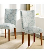 Set Of 2 Dining Room Chairs Classic Wood Sky Blue Damask Chair Sturdy At... - £175.85 GBP