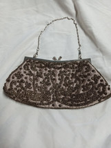 Women&#39;s Beaded Clutch Purse With Snap Closure &amp; Chain Strap- Light Brown... - $16.50
