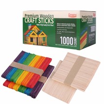 Wooden Craft Sticks 1000 Ct - 750 Natural Food Grade Popsicle And 250 Craft Stic - £32.23 GBP