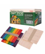 Wooden Craft Sticks 1000 Ct - 750 Natural Food Grade Popsicle And 250 Cr... - £32.13 GBP
