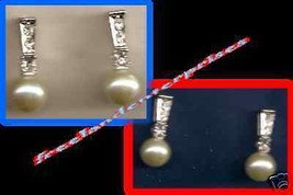 Earring Silvertone Pearlesque &amp; Rhinestone Pierced NEW - $19.75