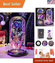 Purple Galaxy Glass Rose in Dome - Light-Up Heart Crystal Gift for Women - $672.55 MXN