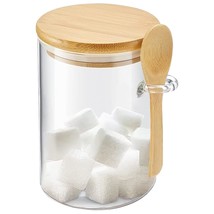 Sugar Jar Glass Salt Container - 15Oz Clear Airtight Caning With Bamboo ... - $14.99