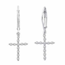 0.25Ct Simulated Diamond Cross Dangle Earrings 10K White Gold Plated Silver - £54.13 GBP