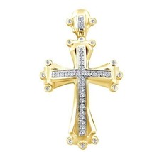 Herren 1/5 Karat Runde Moissanit 14K Gelb Vergoldet Jesus Kreuz Anhänger - $154.60