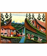 Vintage Albert Vega Peruvian Folk Art Animal Hide Painting Bright Mid Ce... - $257.35