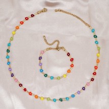 Go2Boho Rainbow Daisy Flower Bracelet &amp; Necklace for Women Fashion Jewelry Set M - £18.98 GBP