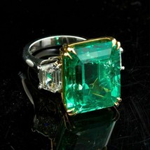 5CT Emerald Green Simulated Emerald Wedding Engagement Ring 14K W Gold Plated - £100.04 GBP
