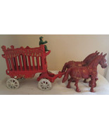 CAST IRON  OVERLAND CIRCUS 2 LARGE HORSE DRAWN WAGON AND DRIVER TOY LARGE - $185.00