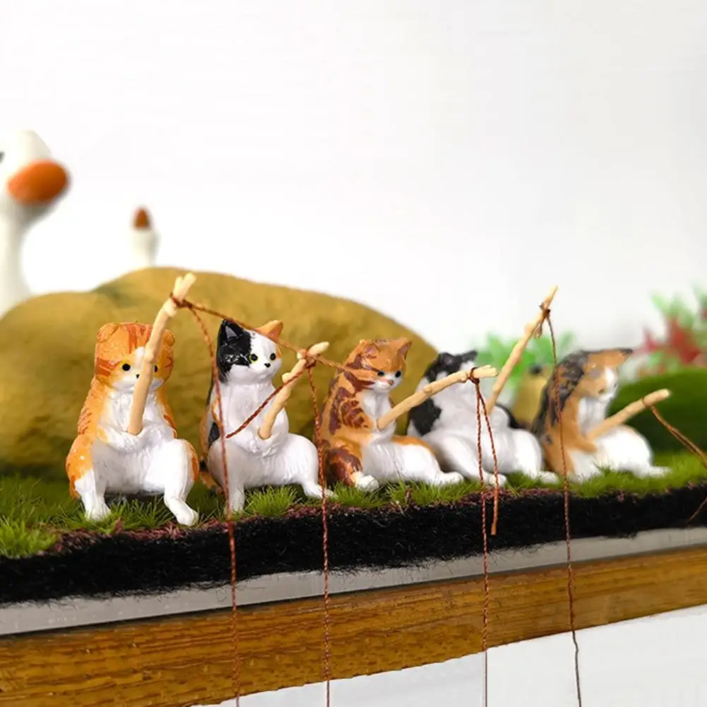Z3 Cartoon Cat Fishing Ornaments For Aquarium Pendant Fish Tank Wall Landscaping - £12.62 GBP+