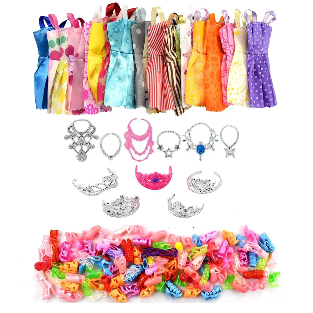 Fashion Dollhouse Items Cheap 32 Pcs/set= Random10 Dress +10 Shoes+6 Necklace+6 - £7.13 GBP+