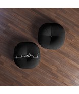 Round Tufted Floor Pillow with Heartbeat Mountain Design, White Stitching - £74.28 GBP+
