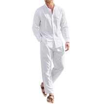 Men&#39;S Men All White Outfit 2 Piece Sets Button Up Shirt Long Sleeve And ... - $85.99