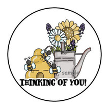 30 THINKING OF YOU ENVELOPE SEALS LABELS STICKERS 1.5&quot; ROUND BEES SUNFLO... - $7.49